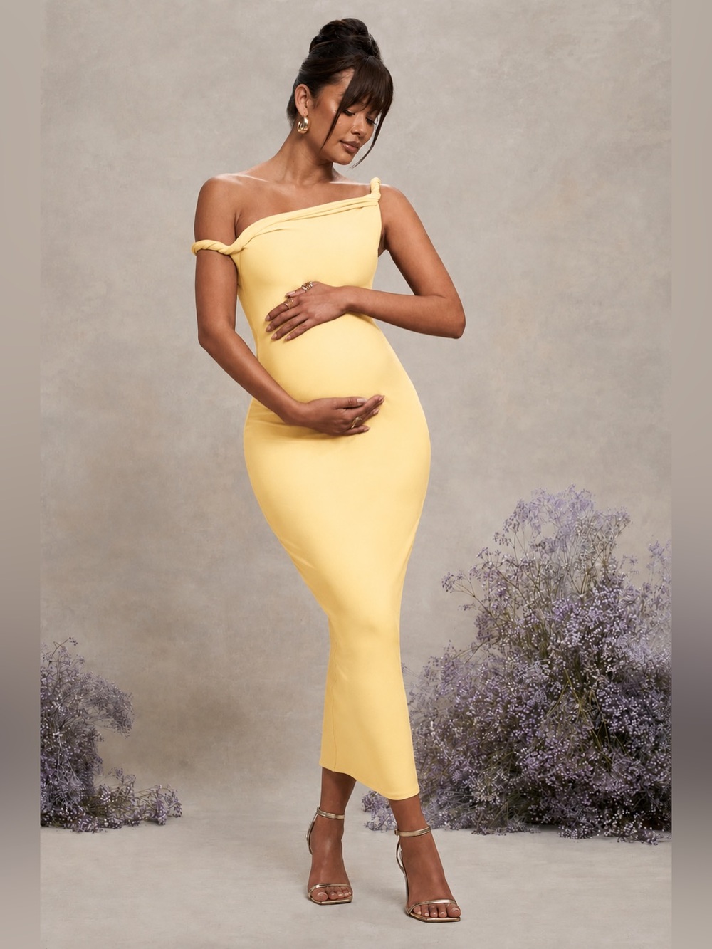 Club L London One-Shoulder Yellow Maternity Dress